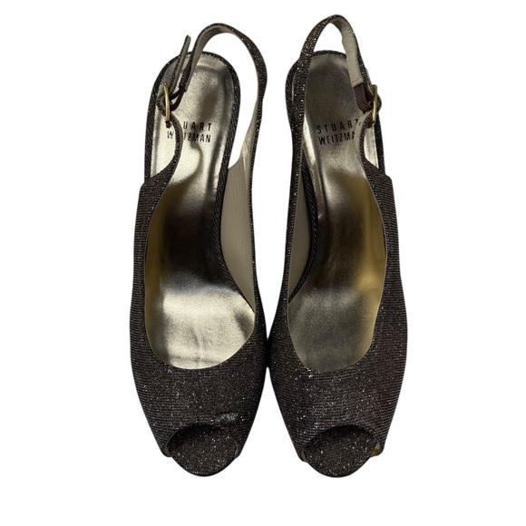 Stuart Weitzman gold metallic peep toe sling back heels size 8 - Picture 2 of 13